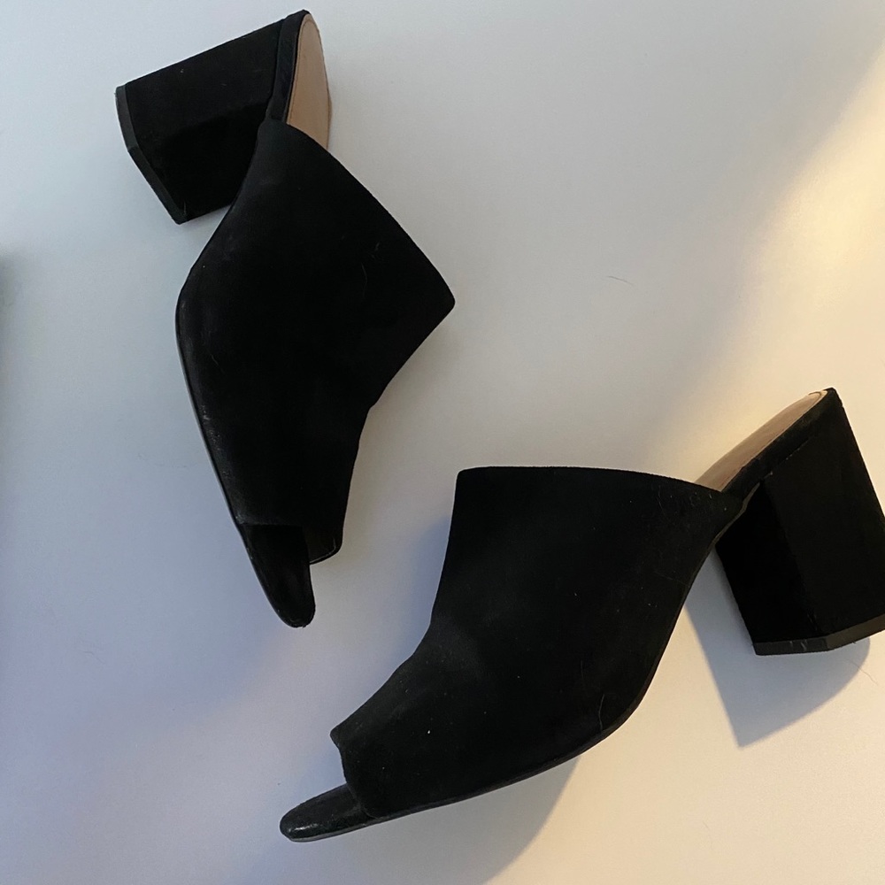 Black suede mules